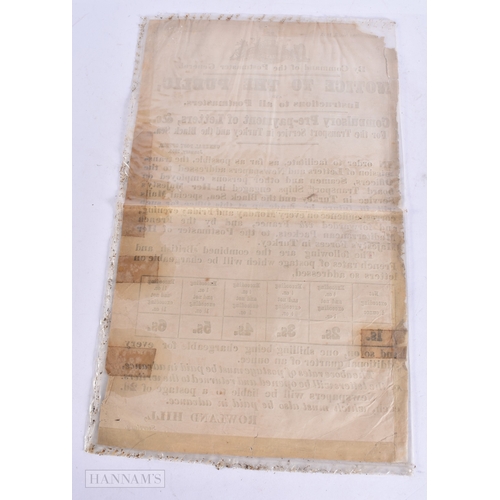 367 - POSTAL INTEREST, TURKEY AND THE BLACK SEA, NOTICE TO THE PUBLIC, ROWLAND HILL, NO 3 1855. 44 cm x 25... 