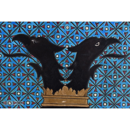 369 - A VERY RARE 19TH CENTURY FRENCH POTTERY DOUBLE EAGLE POTTERY PLAQUE possibly Longwy. 39 cm diameter.