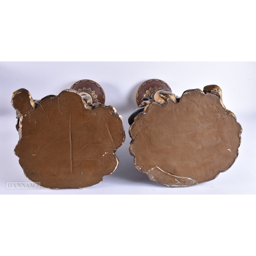 376 - A LARGE AND UNUSUAL PAIR OF 19TH CENTURY JAPANESE MEIJI PERIOD POTTERY FIGURES modelled as a family ... 