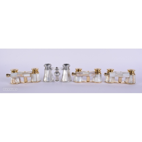 383 - FOUR PAIRS OF MOTHER OF PEARL OPERA GLASSES. Largest 18 cm wide. (4)