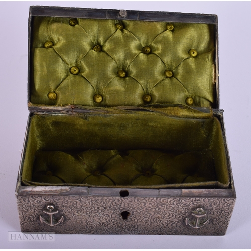 385 - AN ANTIQUE WHITE METAL MARITIME CASKET decorated with flowers. 204 grams. 11 cm x 6 cm.