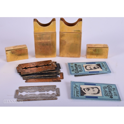 386 - A VINTAGE LEATHER CASED SET. 8.75 cm x 5 cm.
