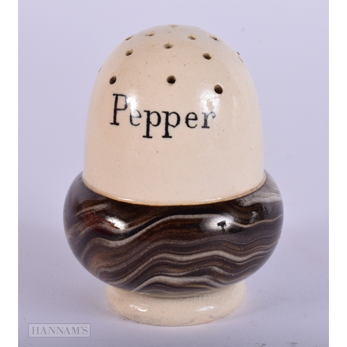 389 - AN EARLY 19TH CENTURY CREAMWARE PEPPER POT. 64.4 grams. 6 cm x 4.5 cm.