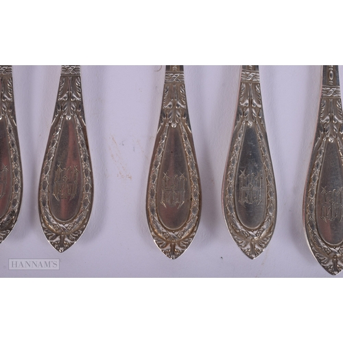 390 - A SET OF SIX ANTIQUE CONTINENTAL SILVER LOBSTER PICKS. 161 grams. 21.5 cm long. (6)