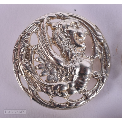 395 - FOUR ANTIQUE SILVER LEVI AND SOLOMAN FRIGGIN BIRD BUTTONS. 19.7 grams. 3 cm wide. (4)