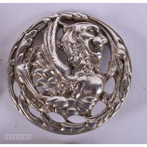 395 - FOUR ANTIQUE SILVER LEVI AND SOLOMAN FRIGGIN BIRD BUTTONS. 19.7 grams. 3 cm wide. (4)