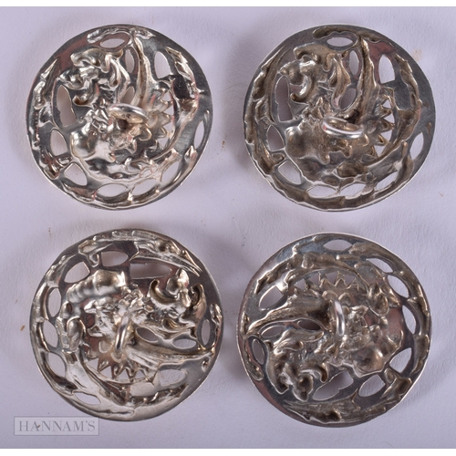 395 - FOUR ANTIQUE SILVER LEVI AND SOLOMAN FRIGGIN BIRD BUTTONS. 19.7 grams. 3 cm wide. (4)