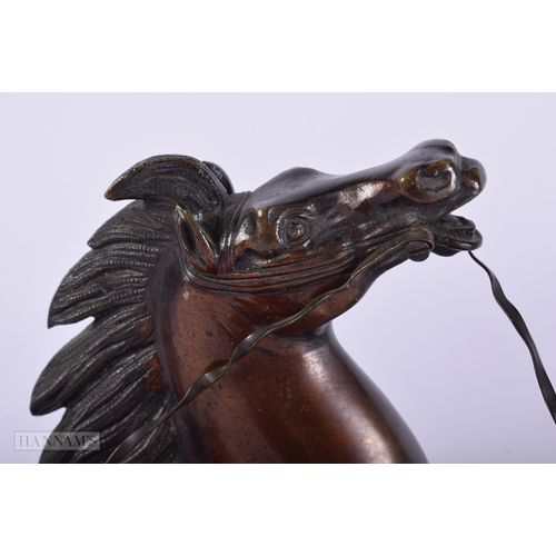 410 - A PAIR OF 19TH CENTURY FRENCH BRONZE GRAND TOUR MARLEY HORSES modelled with attendants. 28 cm x 24 c... 