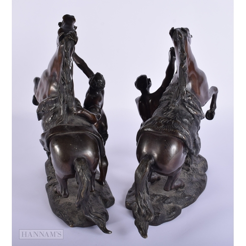 410 - A PAIR OF 19TH CENTURY FRENCH BRONZE GRAND TOUR MARLEY HORSES modelled with attendants. 28 cm x 24 c... 