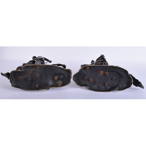410 - A PAIR OF 19TH CENTURY FRENCH BRONZE GRAND TOUR MARLEY HORSES modelled with attendants. 28 cm x 24 c... 
