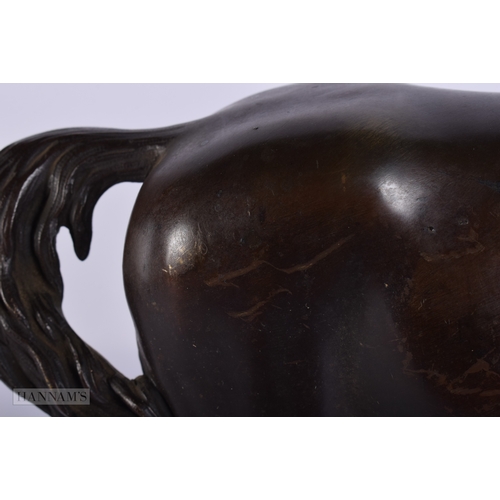 411 - A FINE 19TH CENTURY EUROPEAN GRAND TOUR BRONZE FIGURE OF A HORSE modelled upon a marble plinth. 27 c... 