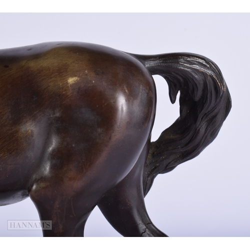 411 - A FINE 19TH CENTURY EUROPEAN GRAND TOUR BRONZE FIGURE OF A HORSE modelled upon a marble plinth. 27 c... 