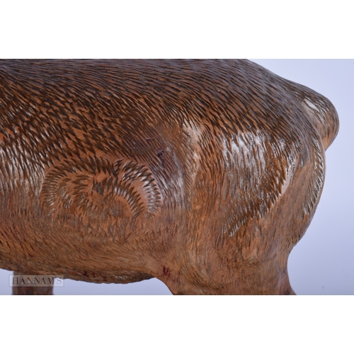 412 - A LARGE 19TH CENTURY BAVARIAN BLACK FOREST CARVED WOOD STAG. Signed. 32 cm x 27 cm.