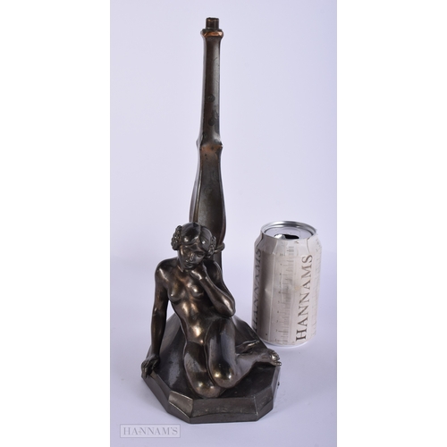 413 - AN ART DECO SPELTER FIGURAL LAMP. 32 cm high.