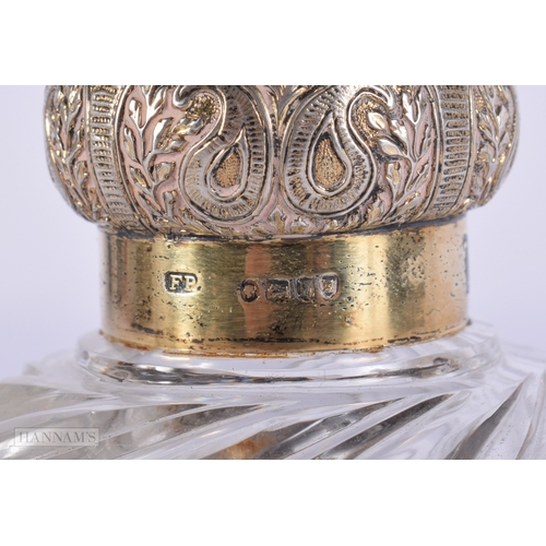 414 - A VICTORIAN SILVER MOUNTED GLASS SCENT BOTTLE. 12 cm x 8 cm.