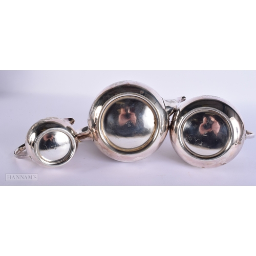 418 - A VICTORIAN AESTHETIC MOVEMENT SILVER PLATED TEASET. Largest 19 cm wide. (3)