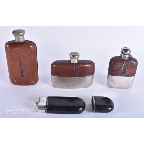 4 - Vintage Hip Flasks Breweriana James Dixon EPNS Silver Plate Leather. Largest 15 cm high. (4)
