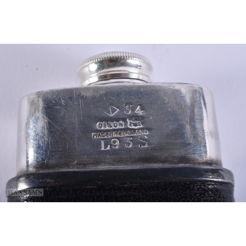 4 - Vintage Hip Flasks Breweriana James Dixon EPNS Silver Plate Leather. Largest 15 cm high. (4)