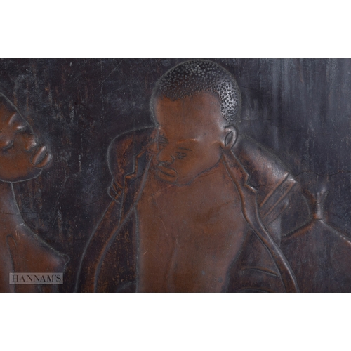 446 - A VINTAGE MID CENTURY AFRICAN COPPER REPOUSSE PANEL. 60 cm x 40 cm.