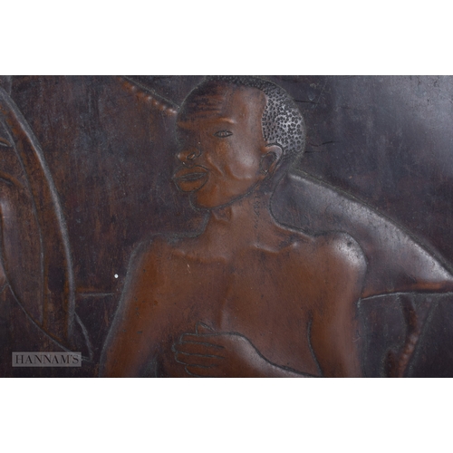446 - A VINTAGE MID CENTURY AFRICAN COPPER REPOUSSE PANEL. 60 cm x 40 cm.