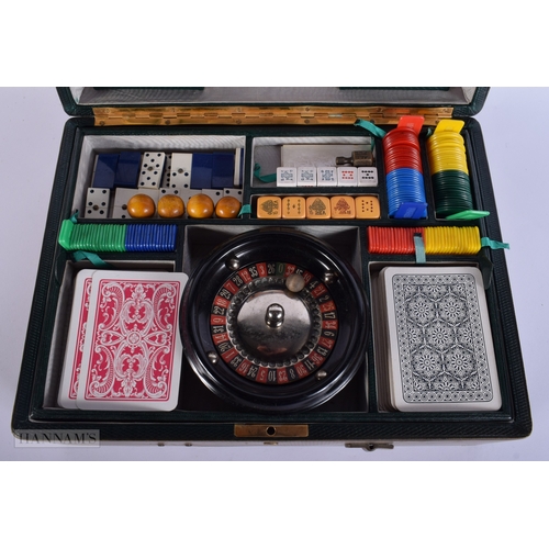 448 - A VINTAGE LEATHER CASED GAMING COMPENDIUM. 30 cm x 24 cm.