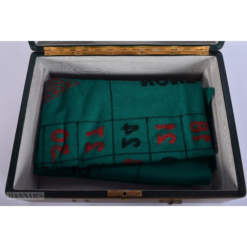 448 - A VINTAGE LEATHER CASED GAMING COMPENDIUM. 30 cm x 24 cm.