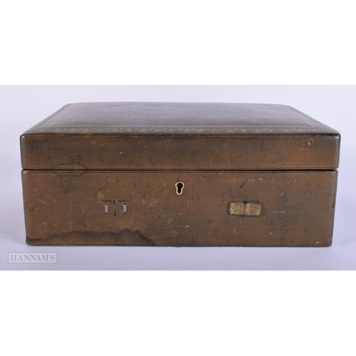 448 - A VINTAGE LEATHER CASED GAMING COMPENDIUM. 30 cm x 24 cm.
