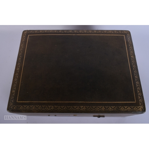 448 - A VINTAGE LEATHER CASED GAMING COMPENDIUM. 30 cm x 24 cm.