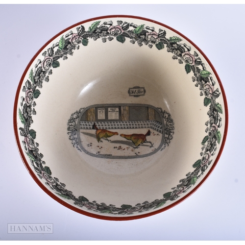 45 - AN ADAMS OLD ENGLISH SPORT COCK FIGHTING POTTERY BOWL. 24 cm x 12 cm.