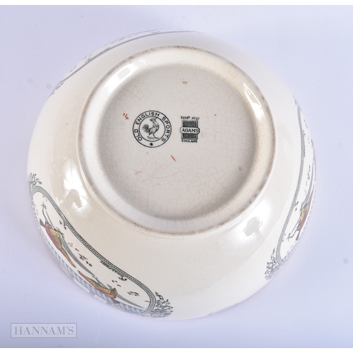 45 - AN ADAMS OLD ENGLISH SPORT COCK FIGHTING POTTERY BOWL. 24 cm x 12 cm.