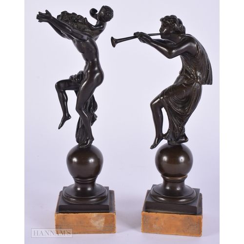 464 - A PAIR OF 19TH CENTURY ITALIAN GRAND TOUR BRONZE FIGURES modelled upon sienna marble bases. 21 cm hi... 