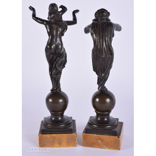 464 - A PAIR OF 19TH CENTURY ITALIAN GRAND TOUR BRONZE FIGURES modelled upon sienna marble bases. 21 cm hi... 