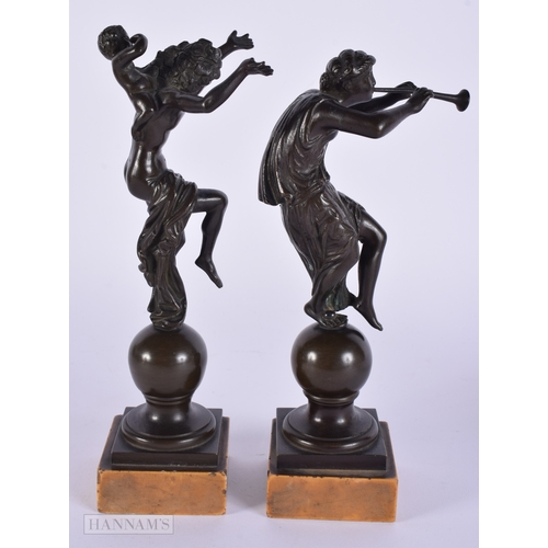 464 - A PAIR OF 19TH CENTURY ITALIAN GRAND TOUR BRONZE FIGURES modelled upon sienna marble bases. 21 cm hi... 