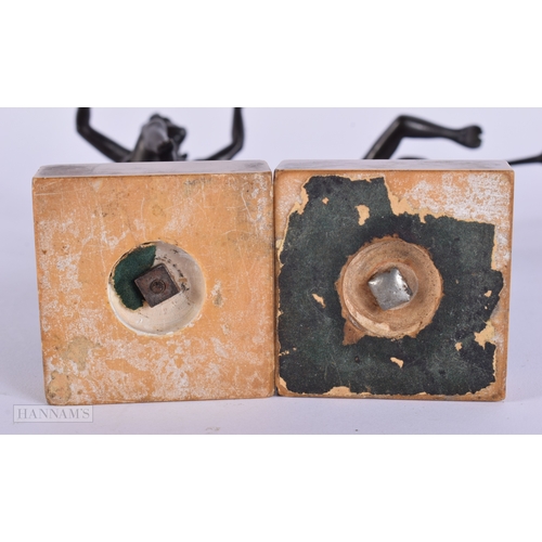 464 - A PAIR OF 19TH CENTURY ITALIAN GRAND TOUR BRONZE FIGURES modelled upon sienna marble bases. 21 cm hi... 