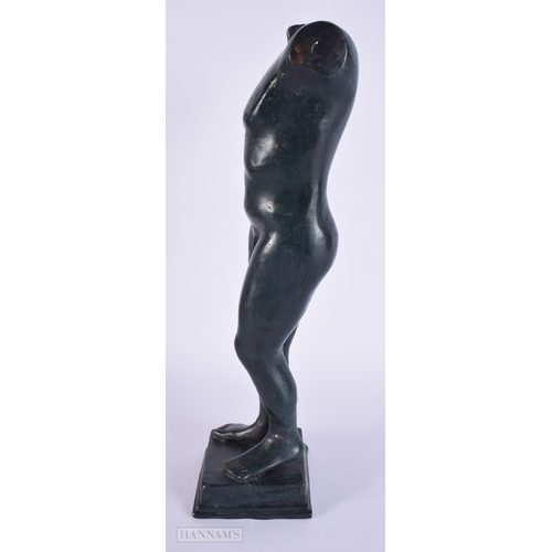 468 - AN EARLY 20TH CENTURY BRONZED PLASTER TORSO OF A MALE After the Antiquity. 39 cm high.