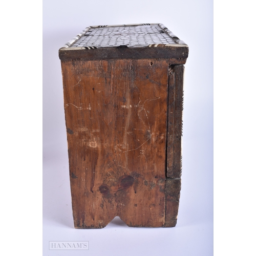 59 - AN ANTIQUE MIDDLE EASTERN OTTOMAN SYRIAN MOTHER OF PEARL BONE INSET CASKET. 38 cm x 32 cm x 16 cm.
