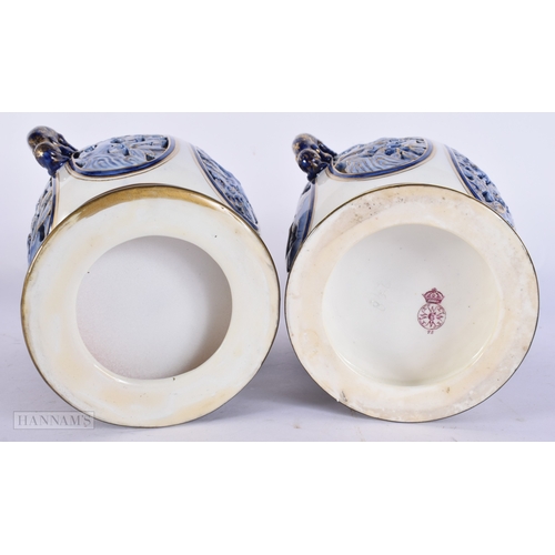 A RARE PAIR OF ROYAL WORCESTER PORCELAIN RETICULATED MONKEY VASES. 21 ...