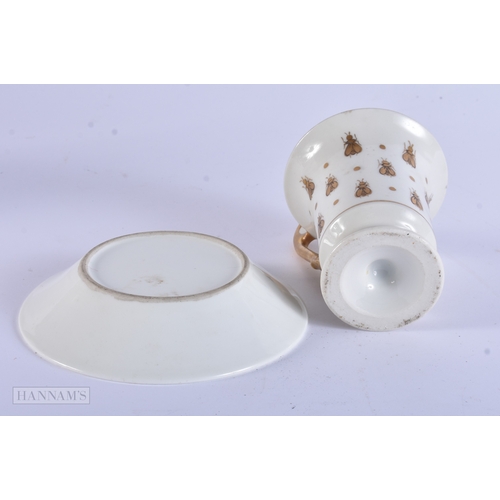 60 - A 19TH CENTURY FRENCH PARIS PORCELAIN INSECT CUP AND SAUCER. 12 cm diameter. (2)