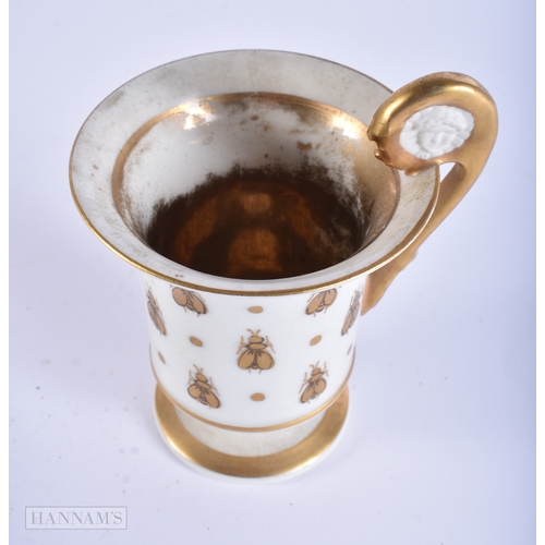 60 - A 19TH CENTURY FRENCH PARIS PORCELAIN INSECT CUP AND SAUCER. 12 cm diameter. (2)