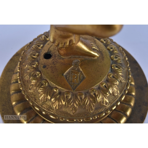 100 - A VICTORIAN GILT BRONZE COUNTRY HOUSE FIGURAL CHERUB LAMP. 30 cm high.