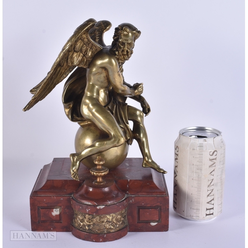 101 - A FINE EARLY 19TH CENTURY EUROPEAN GRAND TOUR GILT BRONZE FIGURE OF KRONOS modelled upon a red marbl... 