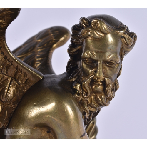 101 - A FINE EARLY 19TH CENTURY EUROPEAN GRAND TOUR GILT BRONZE FIGURE OF KRONOS modelled upon a red marbl... 