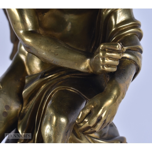 101 - A FINE EARLY 19TH CENTURY EUROPEAN GRAND TOUR GILT BRONZE FIGURE OF KRONOS modelled upon a red marbl... 