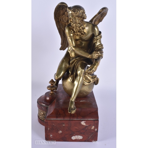 101 - A FINE EARLY 19TH CENTURY EUROPEAN GRAND TOUR GILT BRONZE FIGURE OF KRONOS modelled upon a red marbl... 