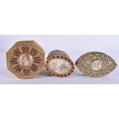 104 - Antique Hand Painted Gilt Trinket Boxes. (3)