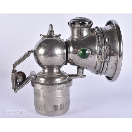 107 - AN ART DECO ACETYLENE/CARBIDE FRONT BICYCLE LAMP NO 153 by Joseph Lucas. 18cm x 16 cm.