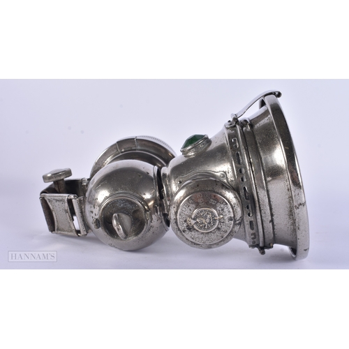 107 - AN ART DECO ACETYLENE/CARBIDE FRONT BICYCLE LAMP NO 153 by Joseph Lucas. 18cm x 16 cm.