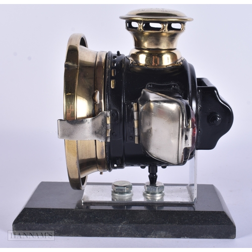 108 - A RARE ART DECO ACETYLENE MOTORISED BICYCLE SIDECAR LAMP NO 354 by Joseph Lucas. 16 cm x 14 cm.