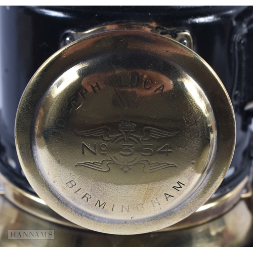 108 - A RARE ART DECO ACETYLENE MOTORISED BICYCLE SIDECAR LAMP NO 354 by Joseph Lucas. 16 cm x 14 cm.