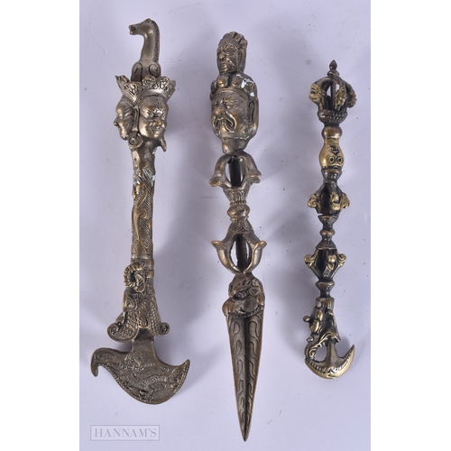 110 - Tibetan Buddhism Ceremonial Brass Cast Phurba. 21 cm long. (3)